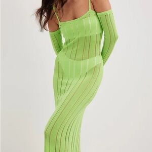 NA-KD Lime Green Knitted Long Sleeve Dress
